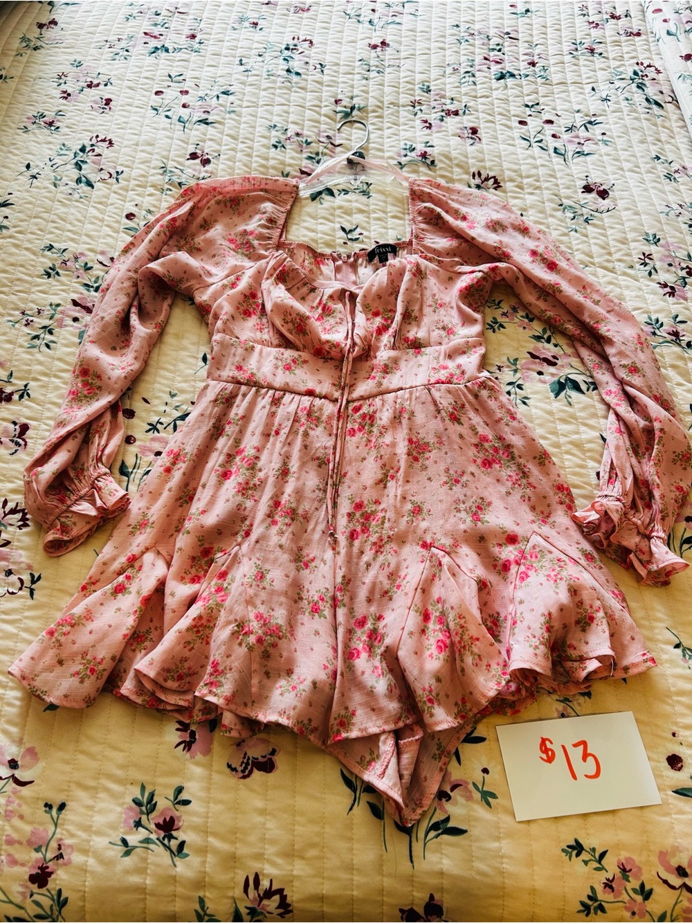 Trixxi Pink Floral Long-Sleeve Romper Dress